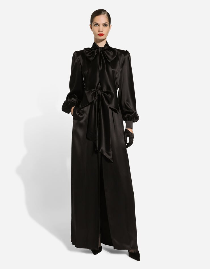 Dolce & Gabbana Vestido Largo En Raso De Seda Con Abertura Delantera