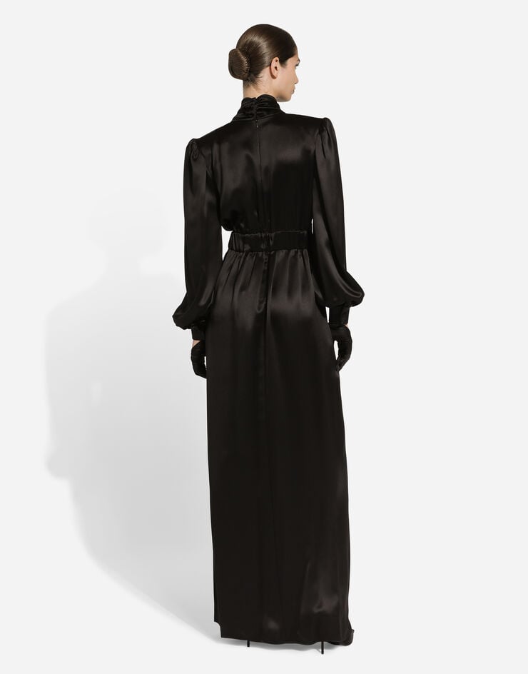 Dolce & Gabbana Vestido Largo En Raso De Seda Con Abertura Delantera