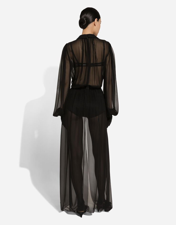 Dolce & Gabbana Vestido Largo Estilo Esmoquin En Chifón De Seda