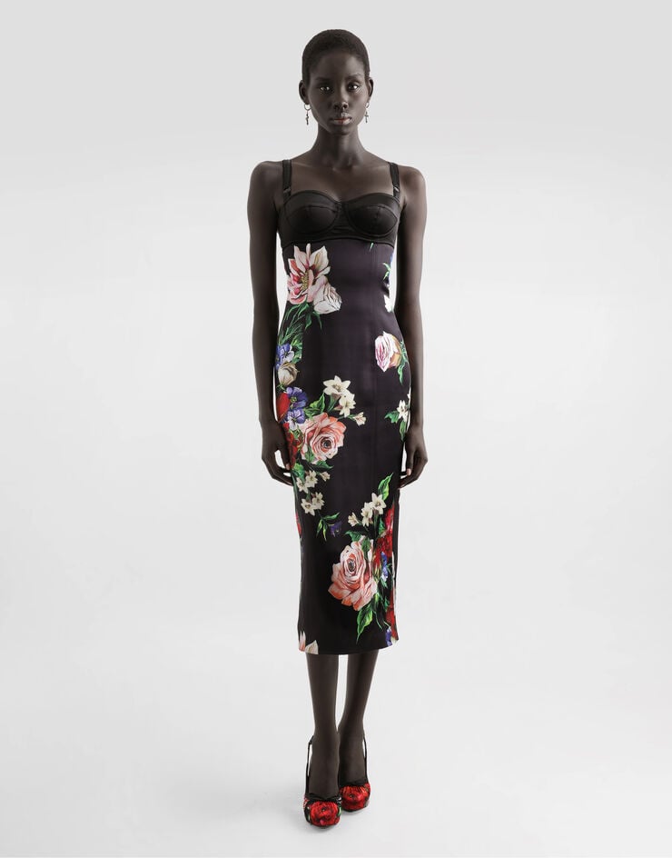 Dolce & Gabbana Vestido Lencero Con Detalle Sujetador De Raso Estampado A Flores