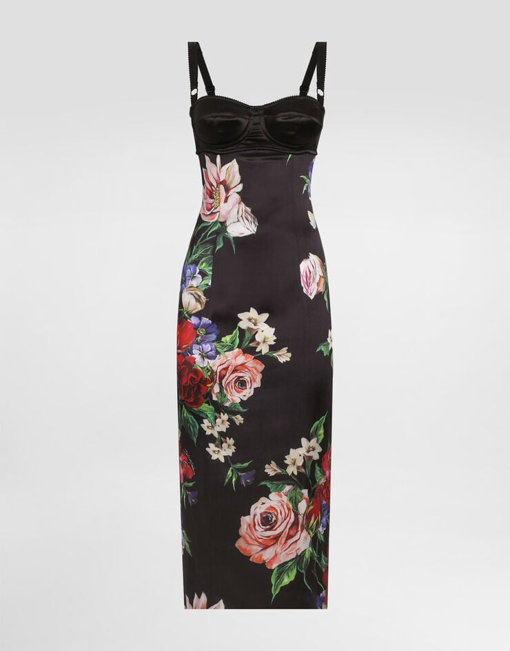 Dolce & Gabbana Vestido lencero con detalle sujetador de raso estampado a flores