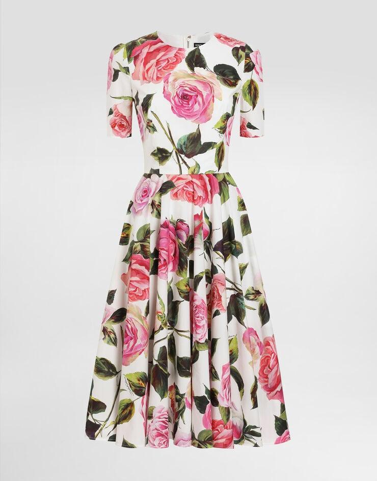 Dolce & Gabbana Vestido longuette babydoll de algodón con estampado de rosas