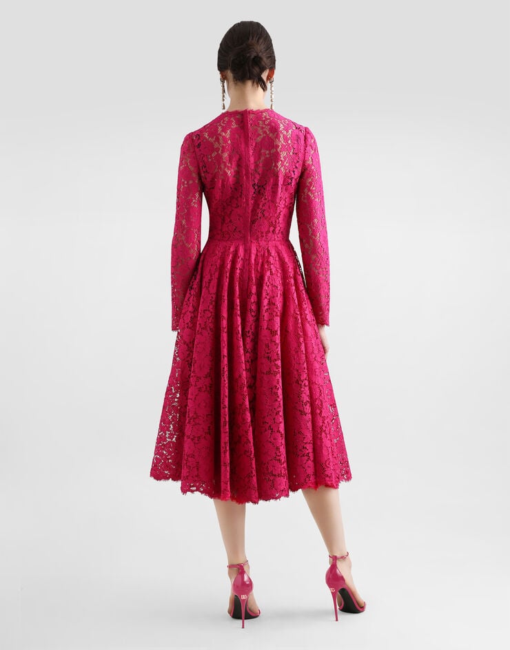 Dolce & Gabbana Vestido Longuette Con Falda Plato De Encaje Cordonetto