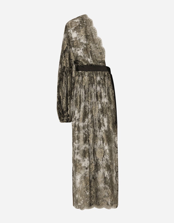 Dolce & Gabbana Vestido Longuette Con Hombro Descubierto De Encaje Chantilly Lamé