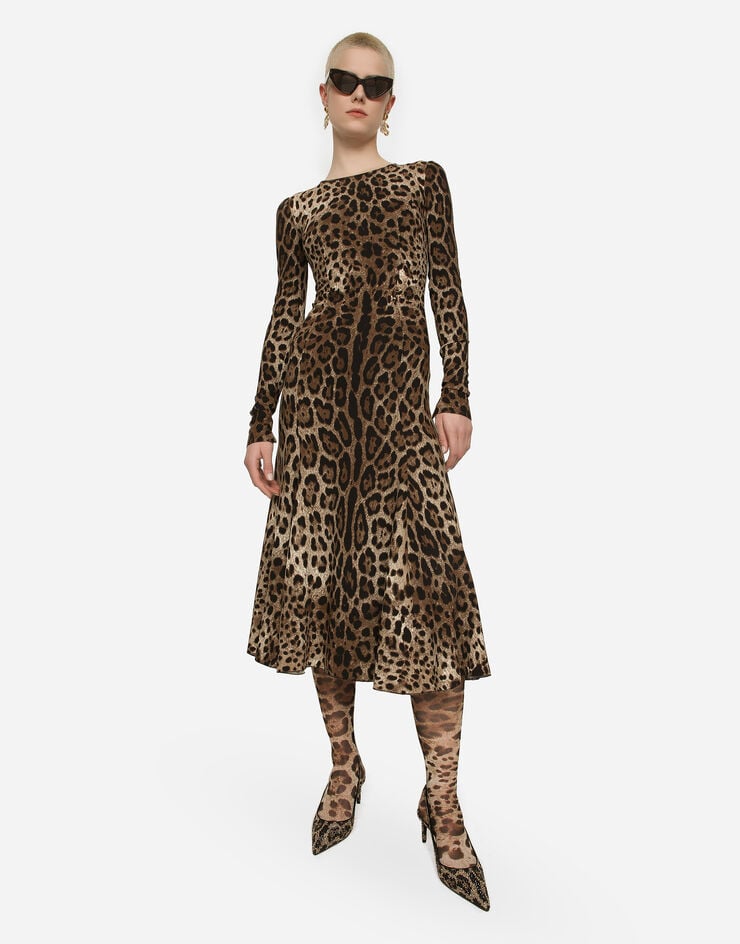Dolce & Gabbana Vestido Longuette De Cady Con Estampado De Leopardo