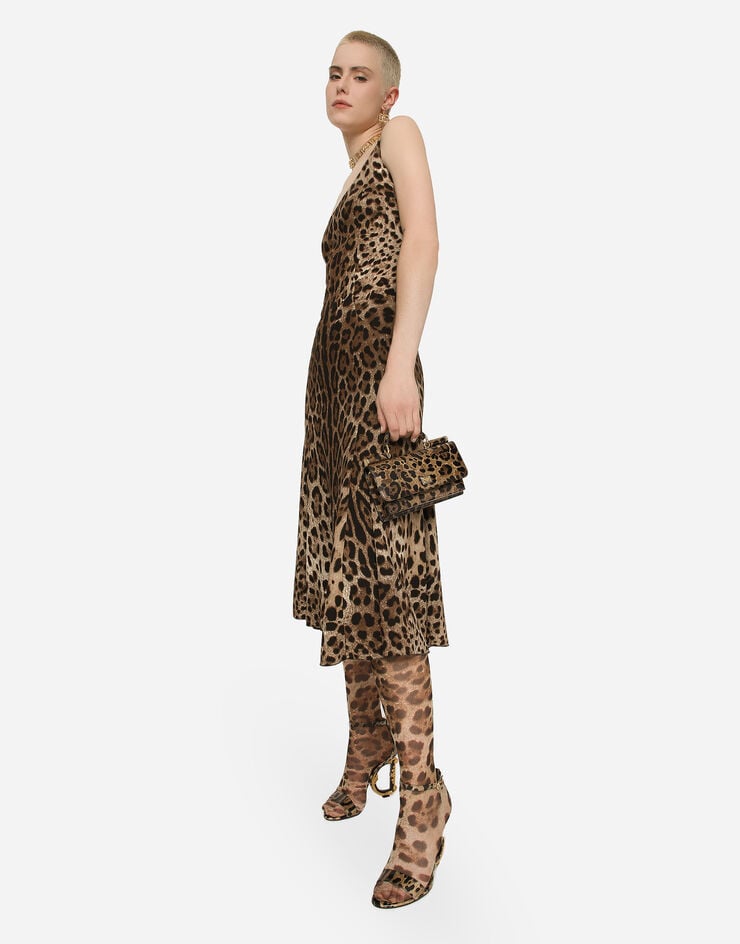 Dolce & Gabbana Vestido Longuette De Cady Con Estampado De Leopardo