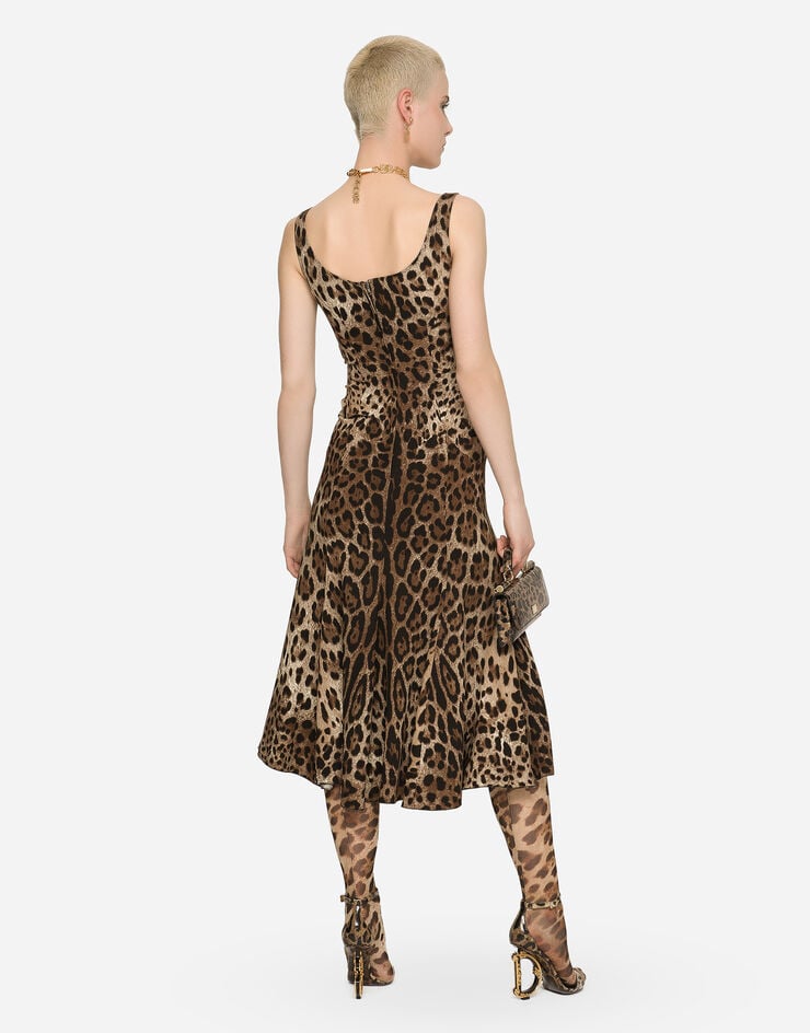Dolce & Gabbana Vestido Longuette De Cady Con Estampado De Leopardo