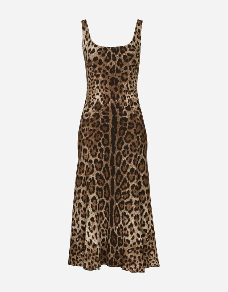 Dolce & Gabbana Vestido longuette de cady con estampado de leopardo