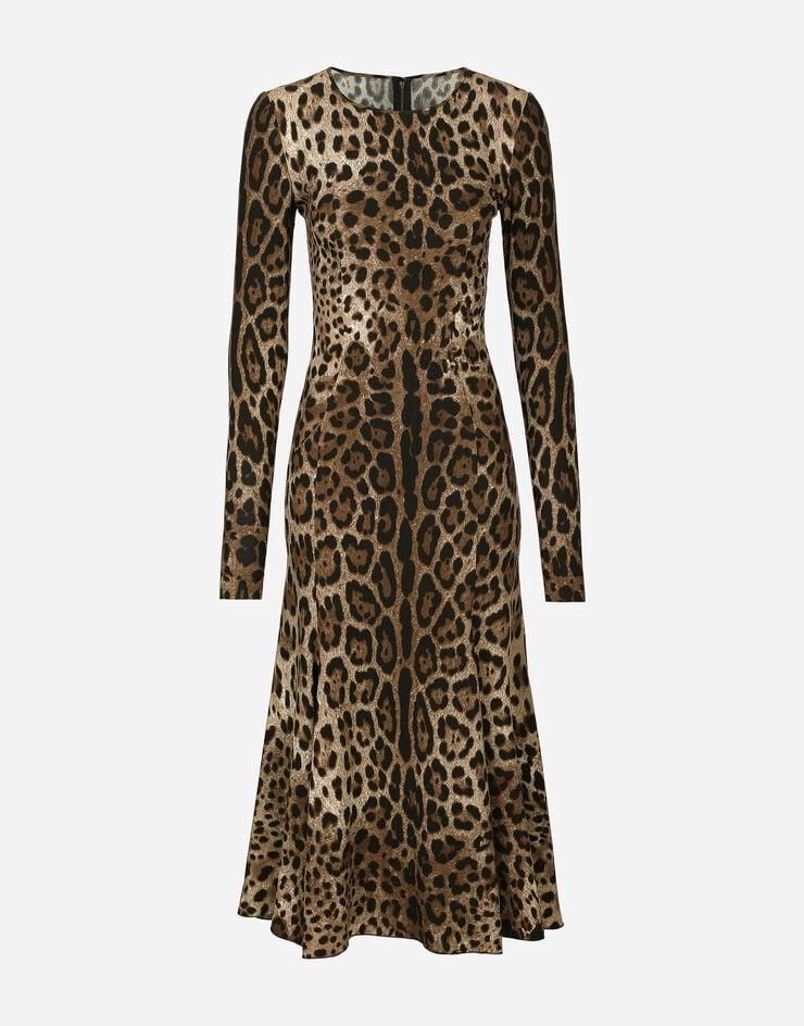 Dolce & Gabbana Vestido longuette de cady con estampado de leopardo