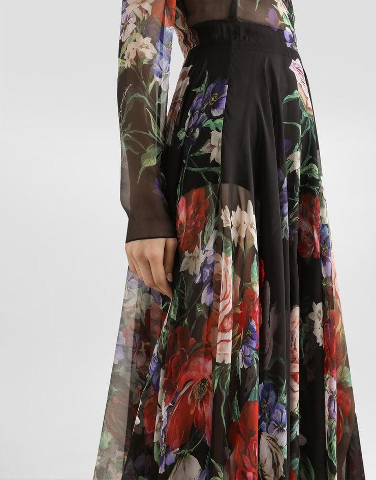Dolce & Gabbana Vestido Longuette De Chifón Con Falda Plato Y Estampado A Flores