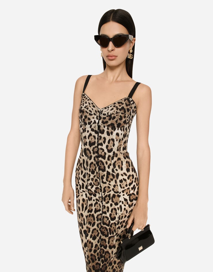 Dolce & Gabbana Vestido Longuette De Marquisette Estampado Leopardo