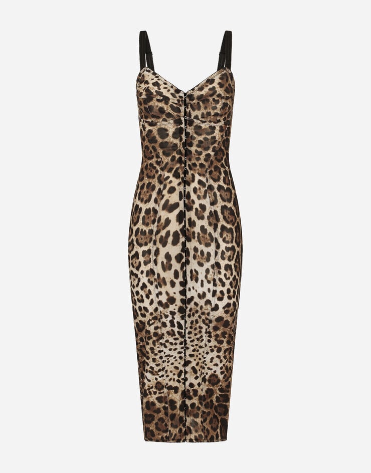 Dolce & Gabbana Vestido longuette de marquisette estampado leopardo