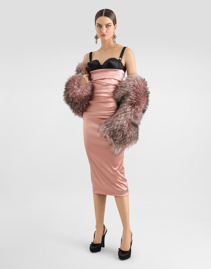 Dolce & Gabbana Vestido Longuette De Raso Drapeado Con Copas De Sujetador