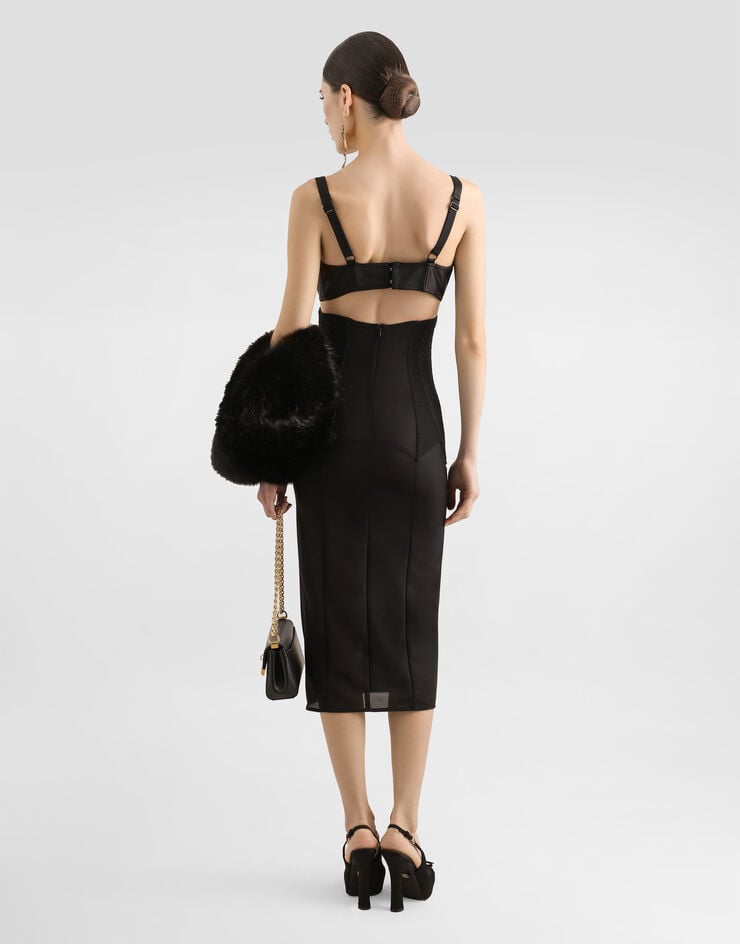 Dolce & Gabbana Vestido Longuette De Raso Y Encaje Con Detalles Bustier