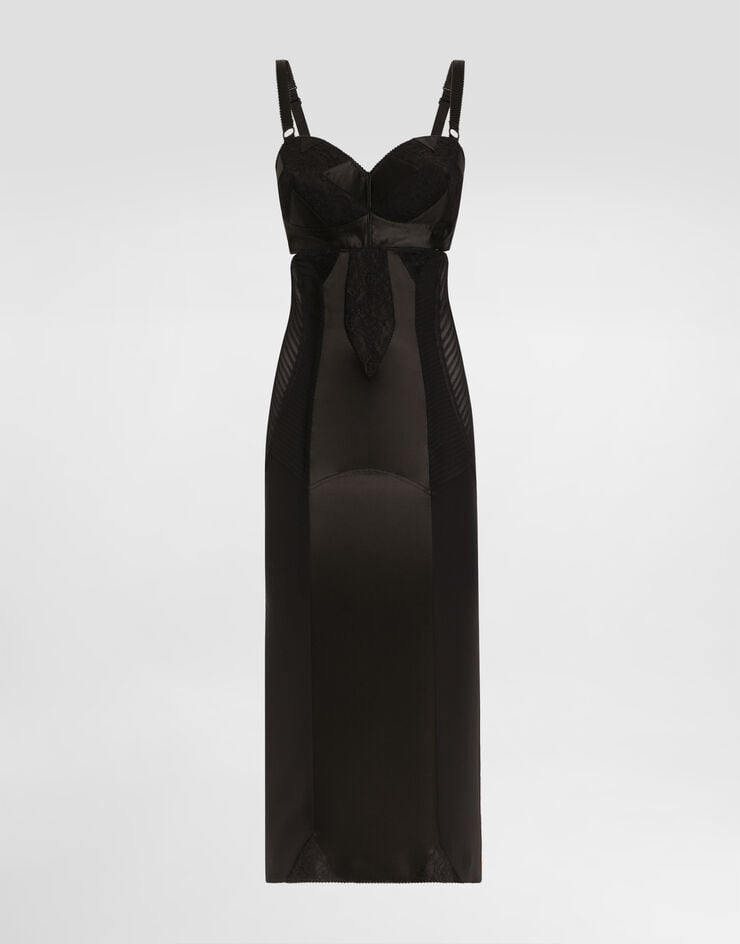 Dolce & Gabbana Vestido longuette de raso y encaje con detalles bustier