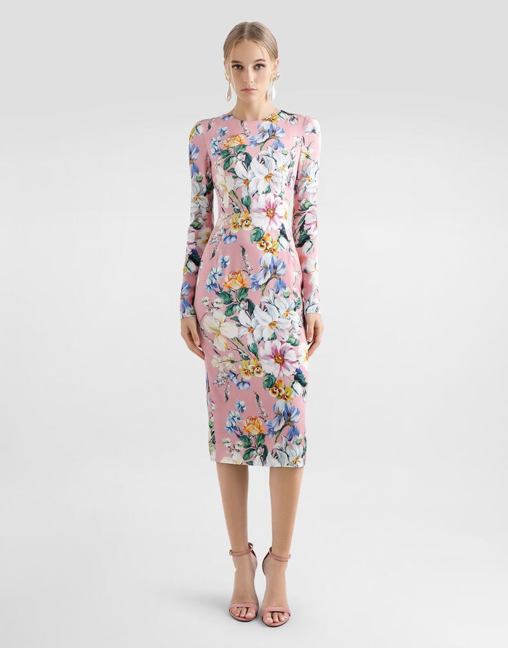 Dolce & Gabbana Vestido Longuette De Tubo De Charmeuse Con Estampado De Flores