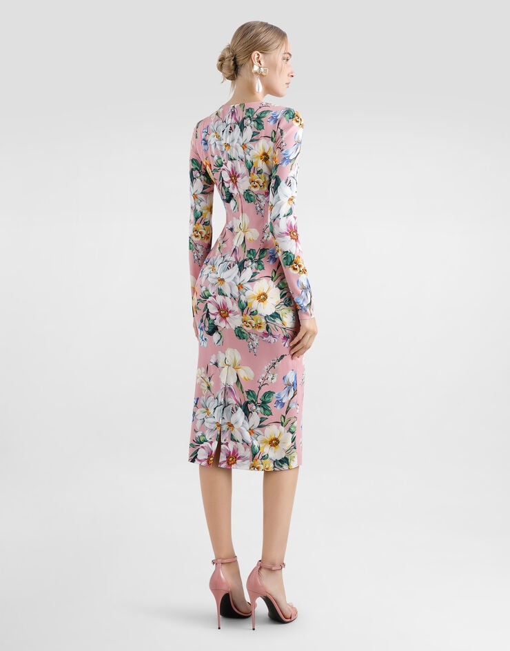 Dolce & Gabbana Vestido Longuette De Tubo De Charmeuse Con Estampado De Flores