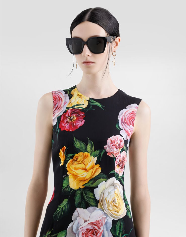 Dolce & Gabbana Vestido Longuette De Tubo De Charmeuse Con Estampado De Peonías Y Rosas