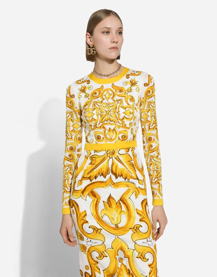 Dolce & Gabbana Vestido Longuette De Tubo De Charmeuse Con Estampado Maiolica