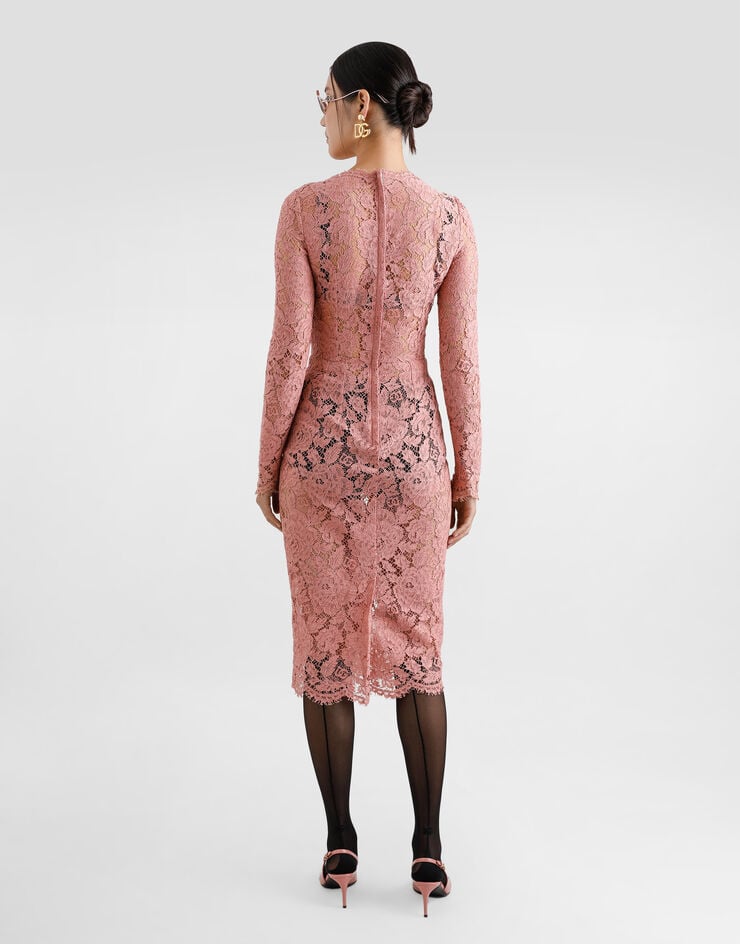 Dolce & Gabbana Vestido Longuette De Tubo De Encaje Cordonetto Floral Con Logotipo