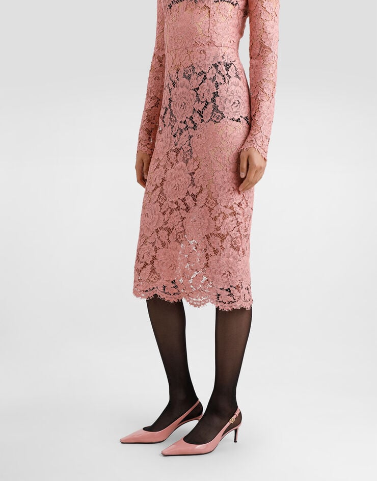 Dolce & Gabbana Vestido Longuette De Tubo De Encaje Cordonetto Floral Con Logotipo