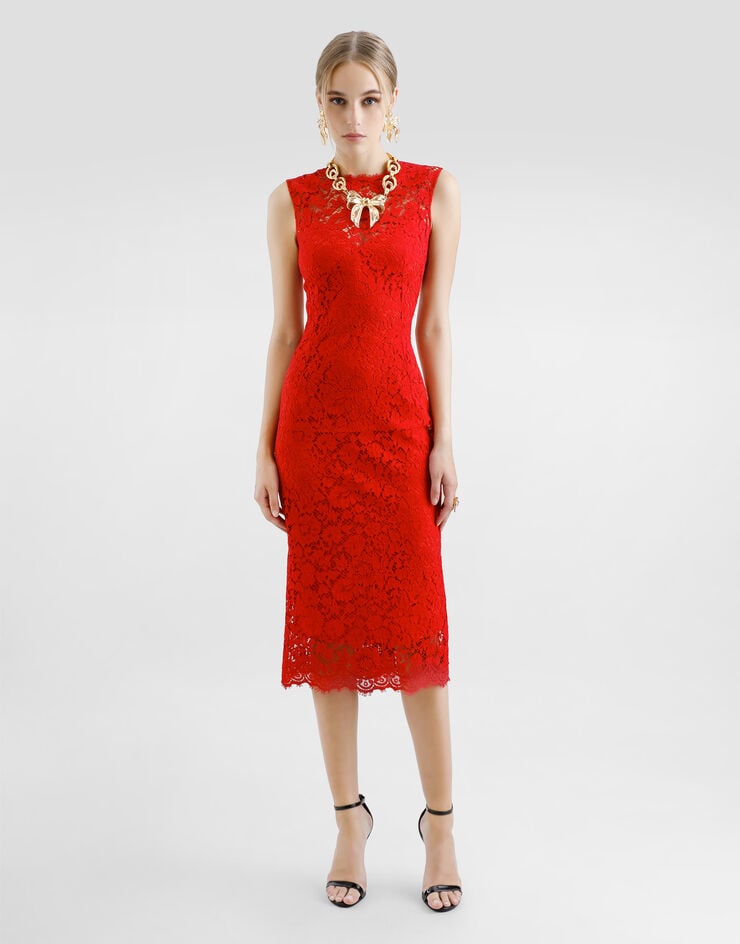 Dolce & Gabbana Vestido Longuette De Tubo De Encaje Cordonetto Floral