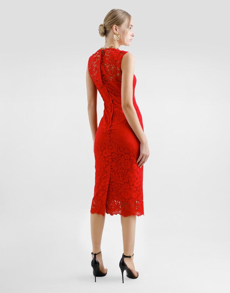 Dolce & Gabbana Vestido Longuette De Tubo De Encaje Cordonetto Floral