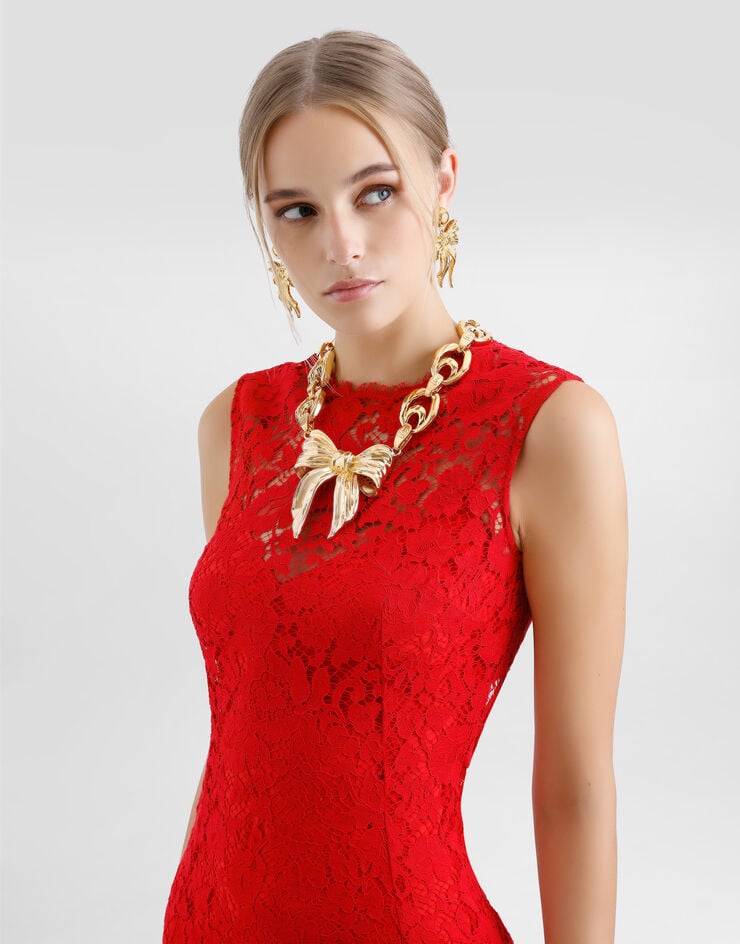 Dolce & Gabbana Vestido Longuette De Tubo De Encaje Cordonetto Floral