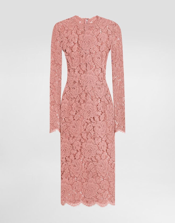Dolce & Gabbana Vestido longuette de tubo de encaje cordonetto floral con logotipo