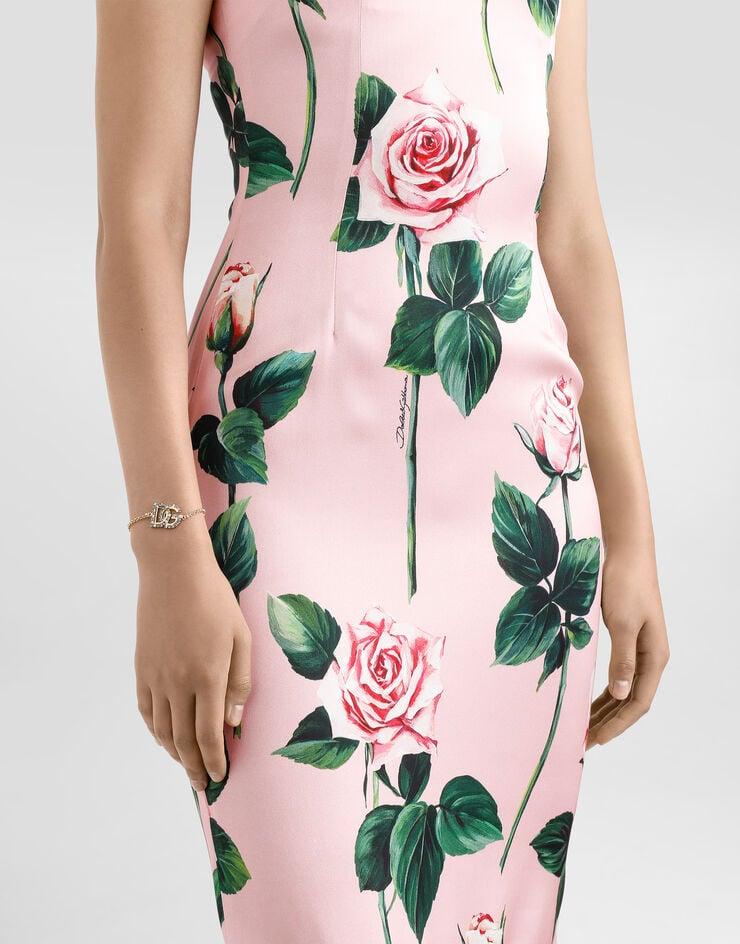 Dolce & Gabbana Vestido Longuette De Tubo De Raso Con Estampado De Rosas