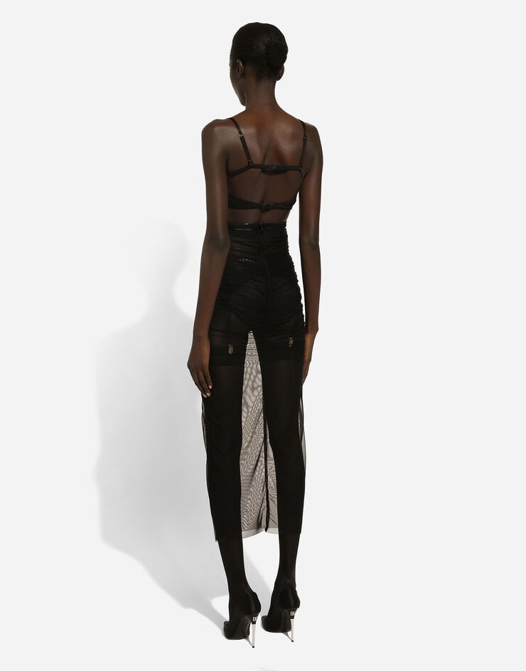 Dolce & Gabbana Vestido Longuette De Tul Con Detalles Estilo Corsé