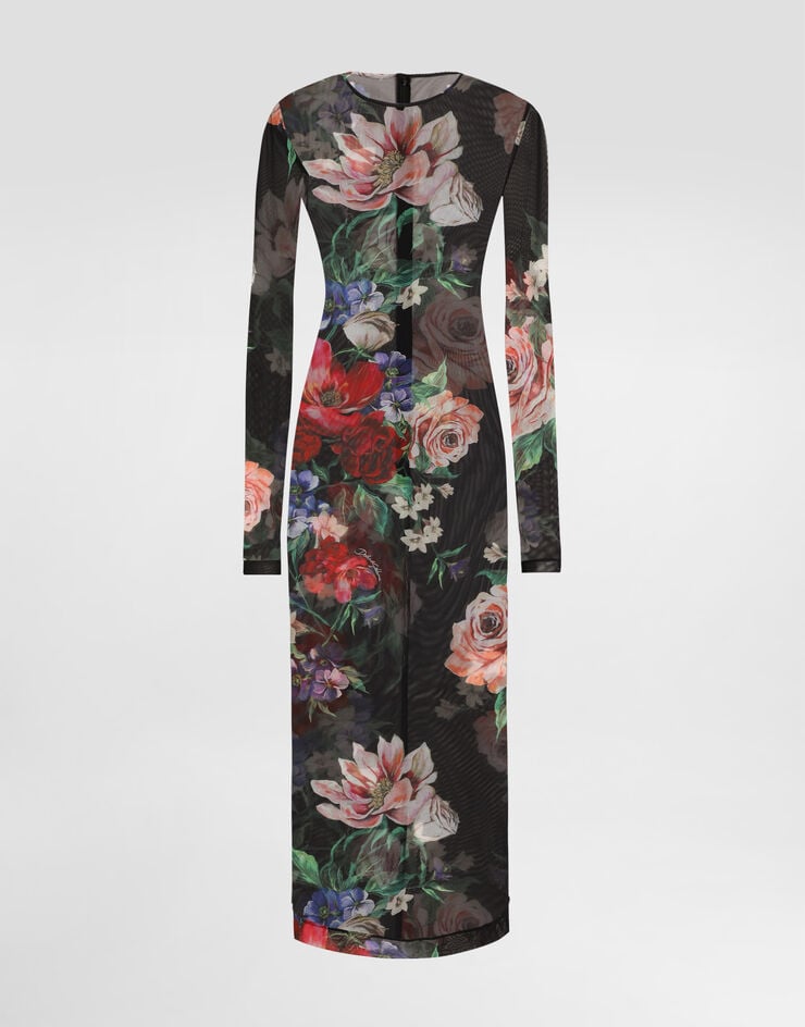 Dolce & Gabbana Vestido longuette de tul con estampado de flores