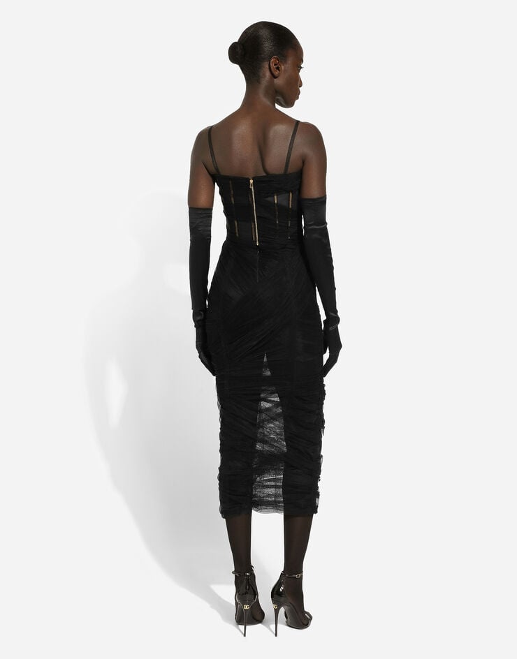 Dolce & Gabbana Vestido Longuette De Tul Drapeado Con Corsé