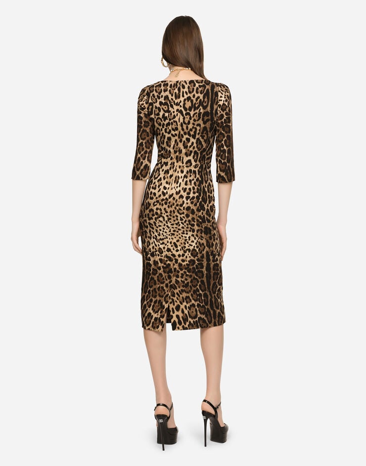 Dolce & Gabbana Vestido Longuette En Cady Estampado Leopardo