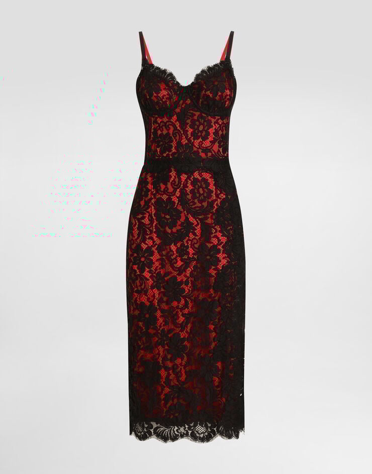 Dolce & Gabbana Vestido longuette lencero de encaje floral con forro en contraste