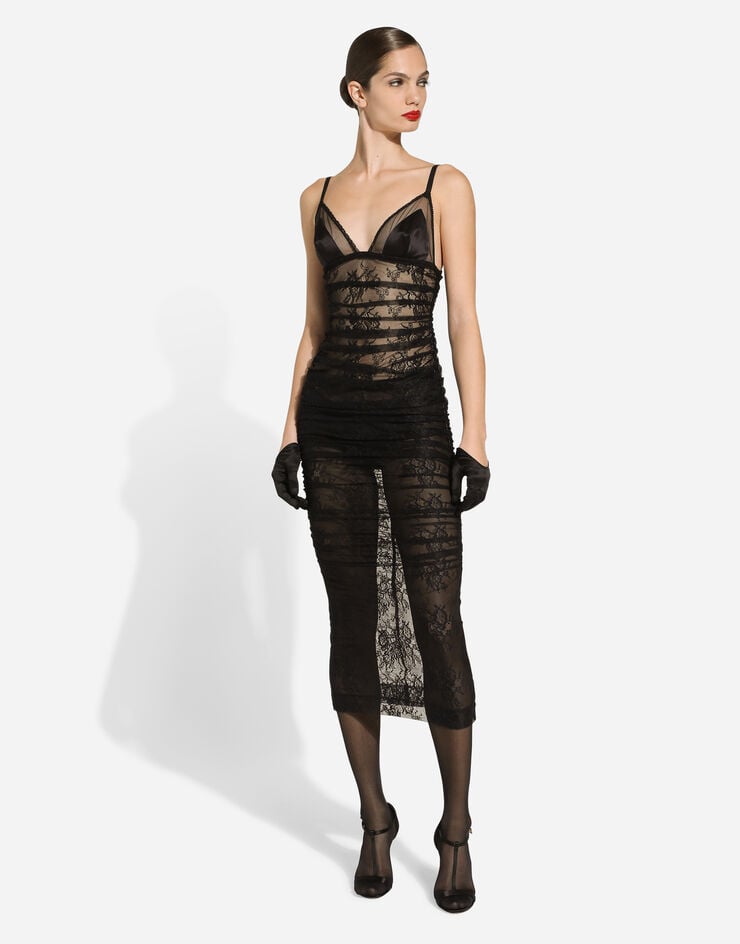 Dolce & Gabbana Vestido Longuette Tipo Combinación De Encaje Chantilly Elástico