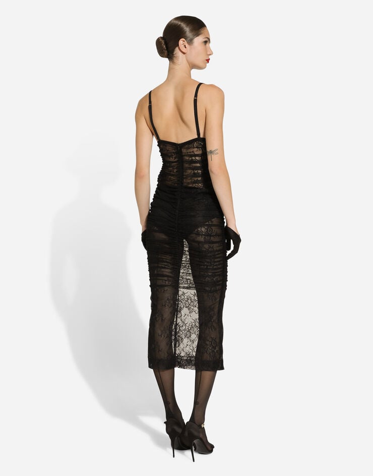 Dolce & Gabbana Vestido Longuette Tipo Combinación De Encaje Chantilly Elástico