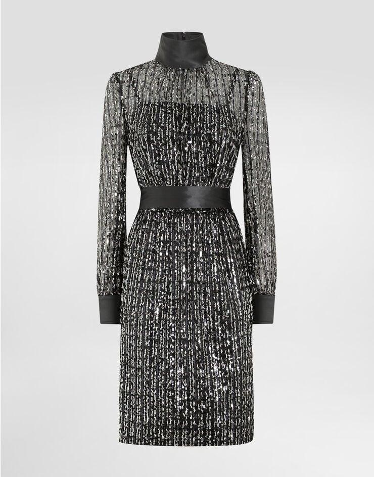 Dolce & Gabbana Vestido midi con bordado a rayas verticales de lentejuelas