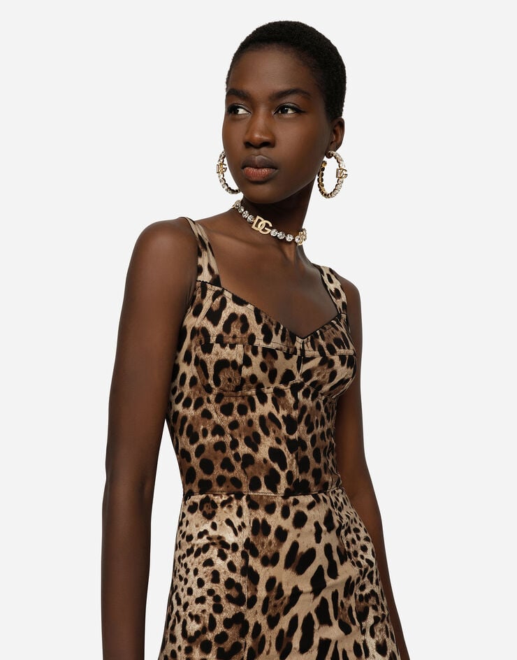 Dolce & Gabbana Vestido Midi Corsetero En Cady Con Estampado De Leopardo