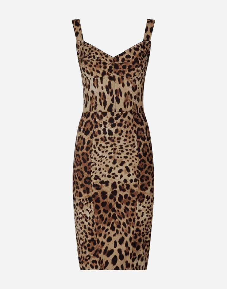 Dolce & Gabbana Vestido midi corsetero en cady con estampado de leopardo