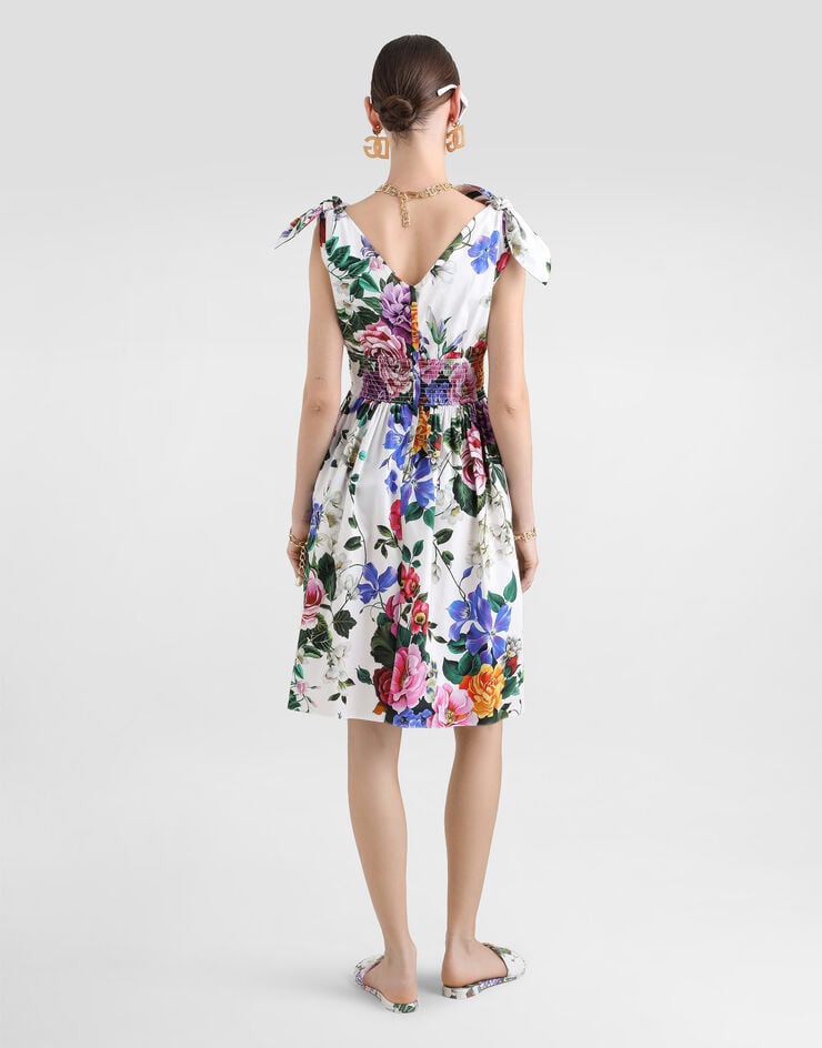 Dolce & Gabbana Vestido Midi De Algodón Con Lazos Y Estampado De Flores