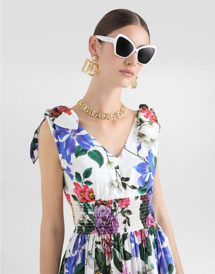 Dolce & Gabbana Vestido Midi De Algodón Con Lazos Y Estampado De Flores