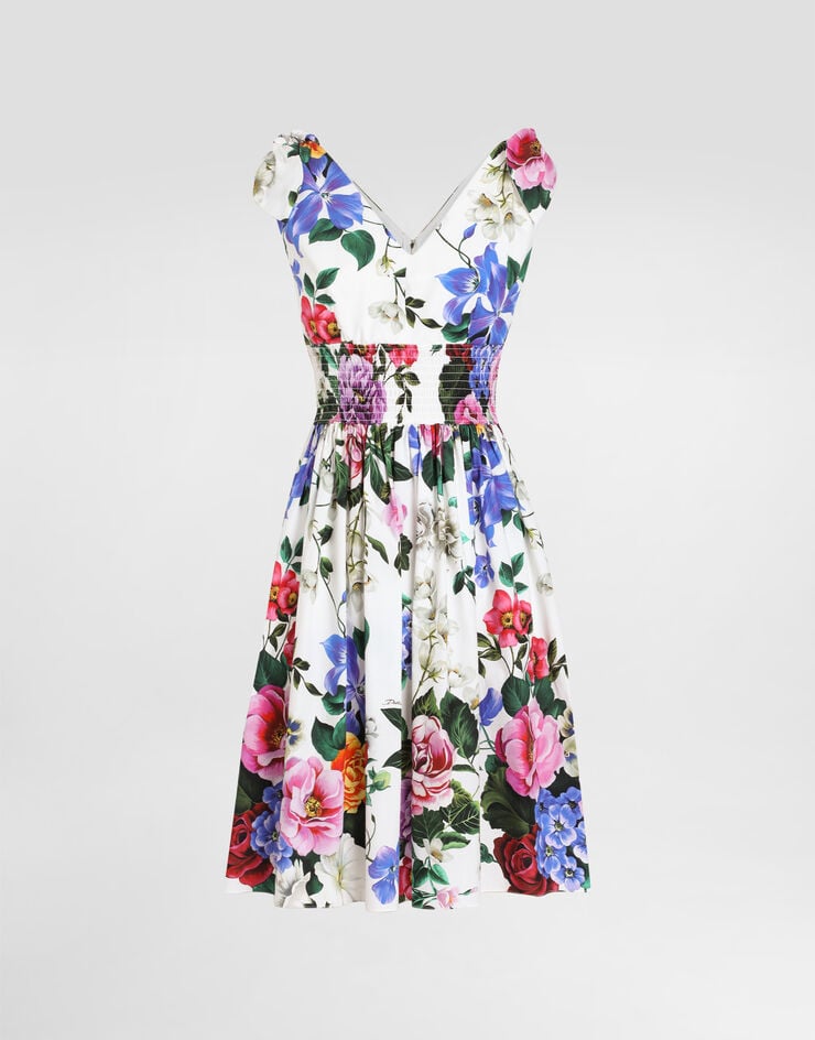 Dolce & Gabbana Vestido midi de algodón con lazos y estampado de flores