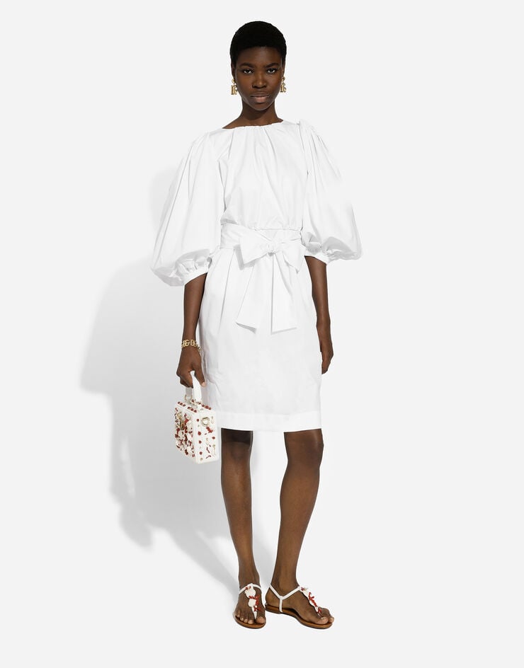 Dolce & Gabbana Vestido Midi De Algodón Con Mangas Abullonadas