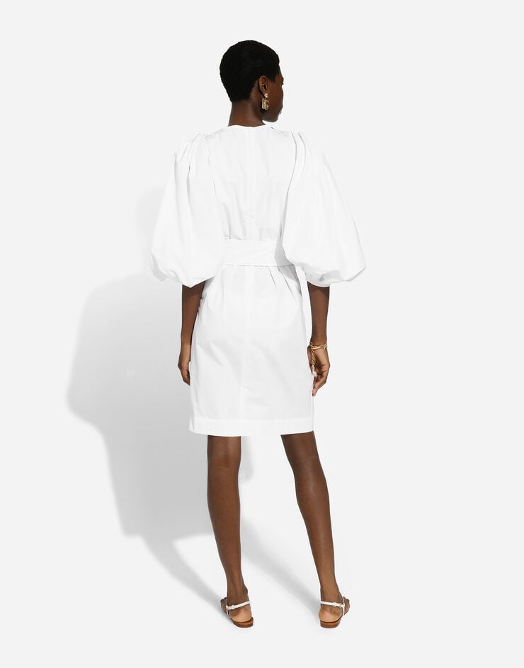Dolce & Gabbana Vestido Midi De Algodón Con Mangas Abullonadas