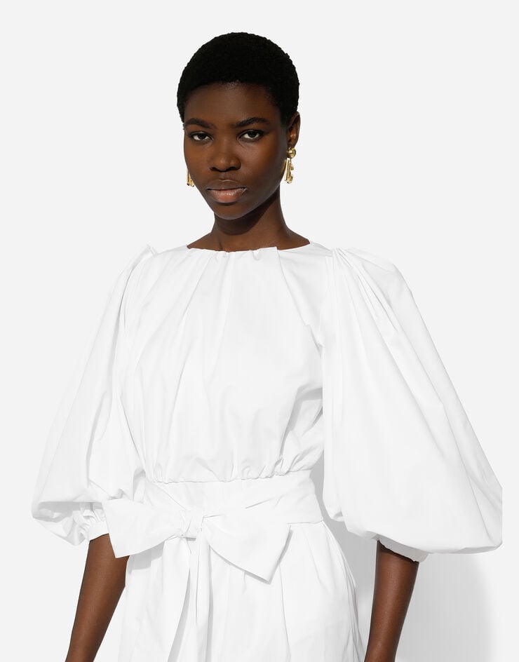 Dolce & Gabbana Vestido Midi De Algodón Con Mangas Abullonadas