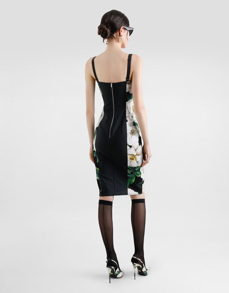 Dolce & Gabbana Vestido Midi De Marquisette Elástico Con Estampado De Gardenias
