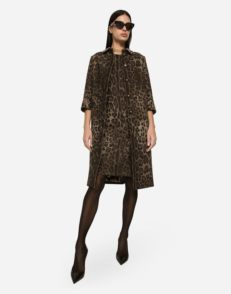 Dolce & Gabbana Vestido Midi En Jacquard De Lana Con Motivo De Leopardo