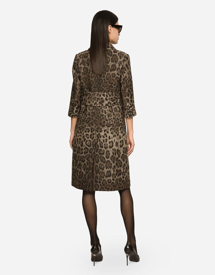 Dolce & Gabbana Vestido Midi En Jacquard De Lana Con Motivo De Leopardo