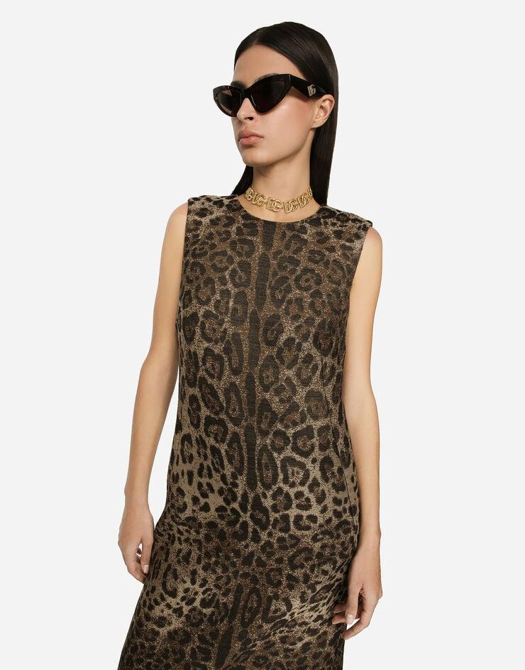 Dolce & Gabbana Vestido Midi En Jacquard De Lana Con Motivo De Leopardo